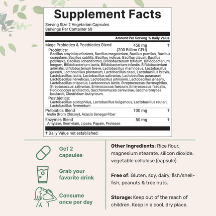 Micro Ingredients Probiotics 200 Billion CFU, 120 Veggie Capsules | Mega Probiotics for Men & Women | 40 Strains with Prebiotics, Postbiotics & Digestive Enzymes | Gut, Immune & Digestive Health