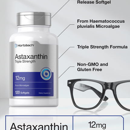 Horbäach Astaxanthin Supplement – 12mg, 120 Softgels, Triple Strength