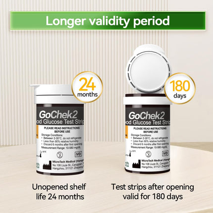 MicroTech Blood Glucose Test Strips & Lancets for GoCheck2 – 200 Count, 180-Day Opening Valid
