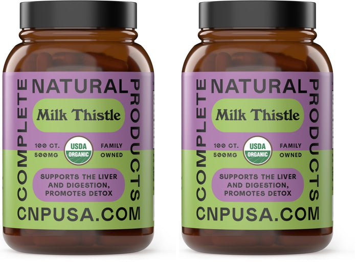 Milk Thistle Capsules 500 mg Silymarin – Pure Organic, Pack of 2 (200 Capsules) | Complete Natural Products