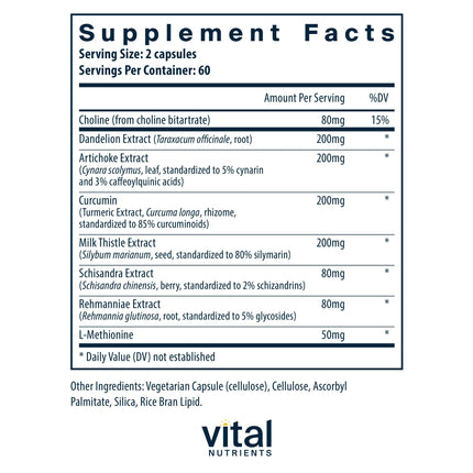 Vital Nutrients Liver Support Milk Thistle & Curcumin | Vegan, Gluten-Free | 120 Capsules