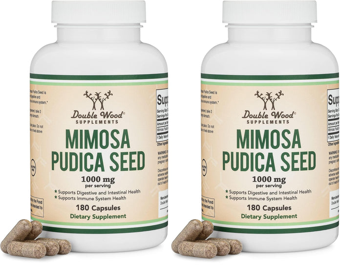 Double Wood Mimosa Pudica Seed Capsules 1000mg – Digestive Support – Pack of 2 (360 Capsules)