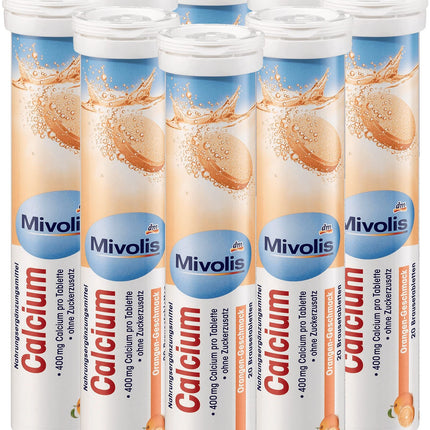 Mivolis Calcium Effervescent Tablets - 8 Tubes x 20 Pcs | Dietary Supplements Germany