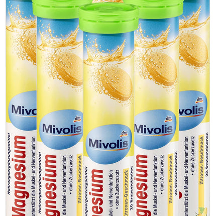 Mivolis Magnesium Effervescent Tablets - Dietary Supplements 8 Tubes x 20 pcs | Germany