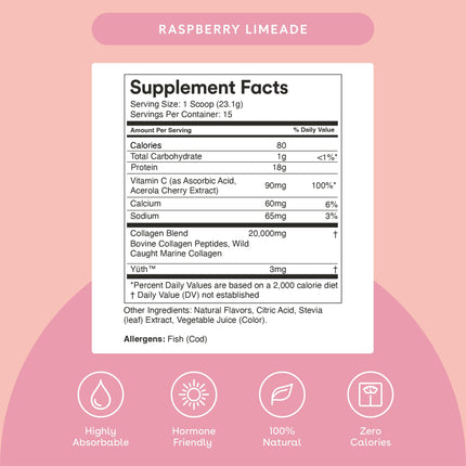 MIXHERS Collagen Powder – 30-Day Raspberry Limeade (18g Protein)