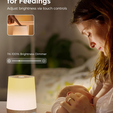 Momcozy Baby Sound Machine – White Noise, Night Light, 34 Sounds, App Remote, Wood Grain