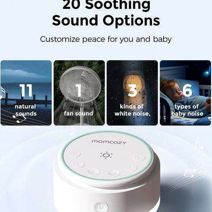 Momcozy Sound Machine for Baby | Portable White Noise with Night Light & 20 Sleep Sounds
