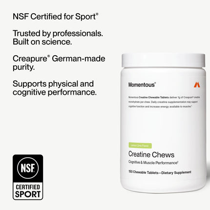 Momentous Creatine Chews – Creapure Creatine Monohydrate, 150 Chewable Tablets, Lemon Lime
