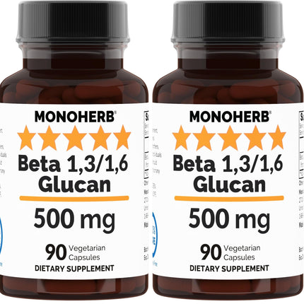 MONOHERB Beta 1,3/1,6 Glucan 500 mg - 90 Veg Capsules (Pack of 2) | 90 Servings