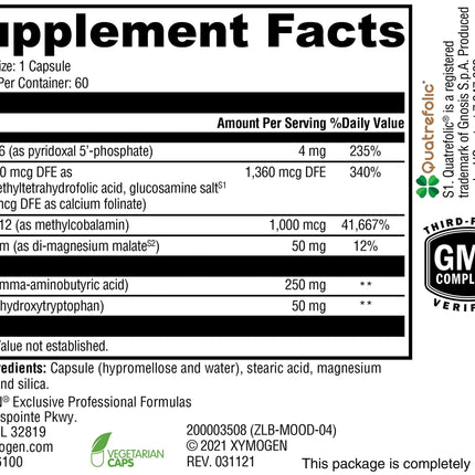 XYMOGEN Mood Food – Mood Support with GABA, 5-HTP & B Vitamins (60 capsules)