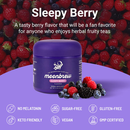 MoonBrew Nighttime Magnesium Sleepy Berry Smoothie – Melatonin-Free Sleep Support for Adults (25 Servings)