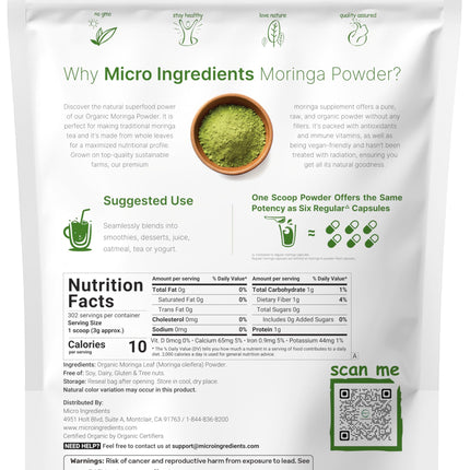 Organic Moringa Oleifera Leaf Powder - 2 lbs | India Grown, Antioxidants & Immune Vitamins | Vegan