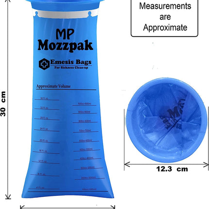 MP Mozzpak Vomit Bags 35-Pack – 1000ml Leak-Proof Emesis Bags for Travel (Blue)