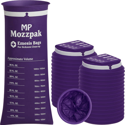 MP Mozzpak Vomit Bags 60-Pack – 1000ml Leak-Proof, Travel-Ready Purple