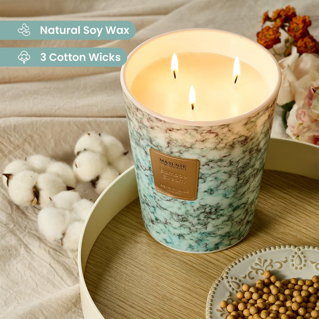 M&SENSE Extra Large 35oz 3-Wick Scented Jar Candle | 150H Burn Time, BambooStream – XL Christmas Gift