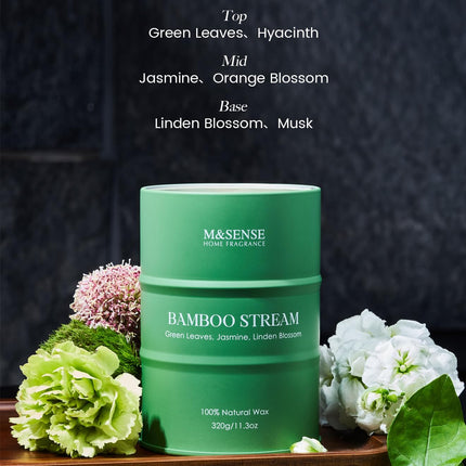 M&SENSE Bamboo Scented Candles – Natural Non-Toxic Aromatherapy 11.3oz, 70-Hour Burn