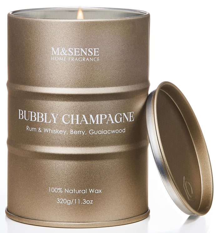 M&SENSE Bubbly Champagne Scented Candle – 11.3 oz, Natural Soy, 60–70h Burn Time