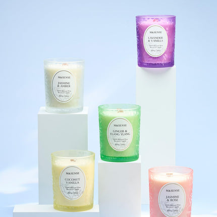 M&SENSE Eucalyptus Lavender Candle – 18oz, 100+ Hours, Wooden Wick, Non-Toxic