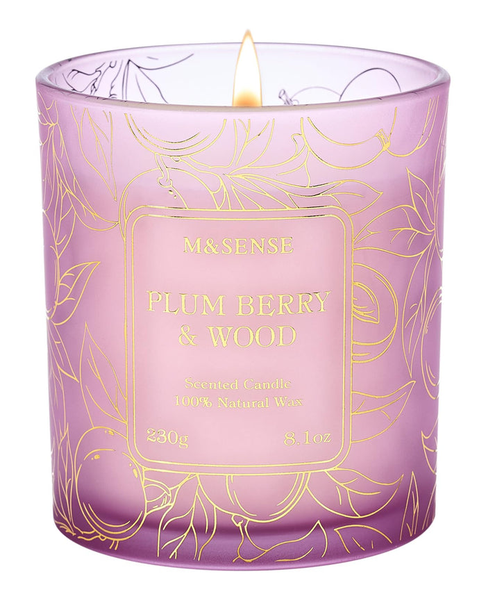 M&SENSE Fresh Melon Wooden Scented Soy Candle – Vegan, Toxin-Free, 8.1oz, 42-Hour Burn