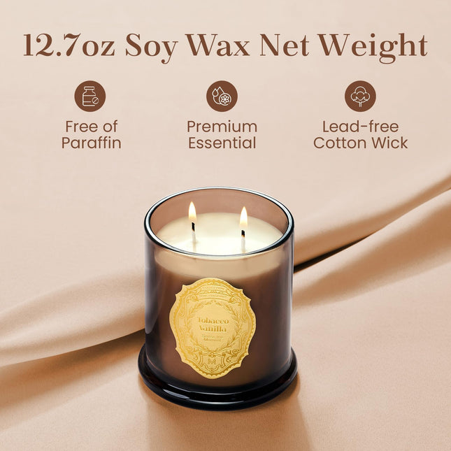 M&SENSE Tobacco Vanilla Soy Candles – 12.7oz, 2-Wick, 70-Hour Burn, Non-Toxic, Luxury Gift