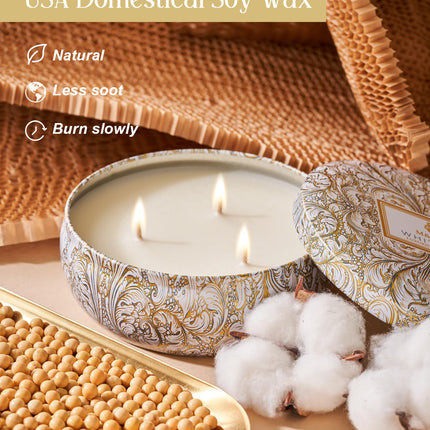 M&SENSE White Tea 3-Wick Soy Candle – 40+ Hr Burn, 100% Natural Vegan Wax