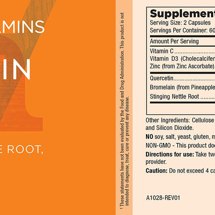 Mt. Angel Vitamins Zinc Quercetin with Bromelain – Immune Support & Respiratory Health, Quercetin 500mg, Zinc 50mg, Vitamin C | 120ct