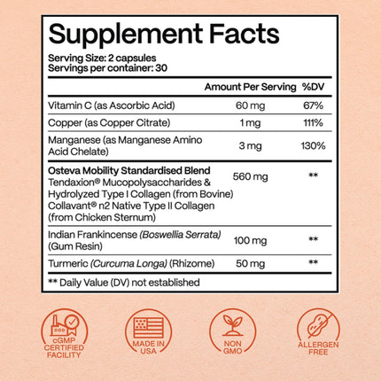 Rejuveen Osteva Joint Support – High Potency Collagen, Turmeric & Boswellia | 60 Count | Non-GMO