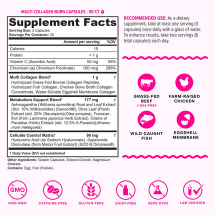 Vitauthority Multi Collagen Burn – 5 Types, Hyaluronic Acid, Vitamin C | Caffeine-Free Capsules