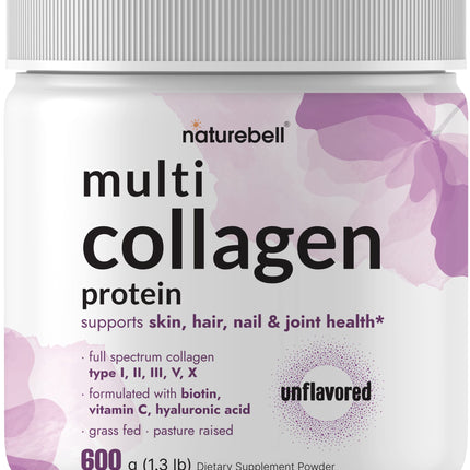 Multi Collagen Protein Powder 600g - 5 Types I/II/III/V/X, Biotin & Vitamin C