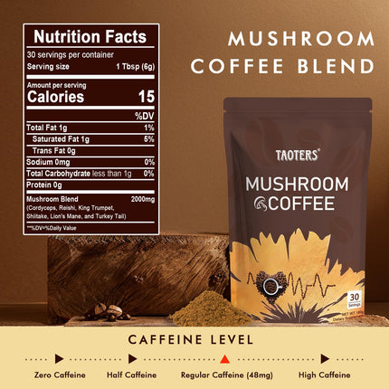 TAOTERS Mushroom Coffee 6-Mushroom Blend | Focus, Energy & Immunity | 2-Pack
