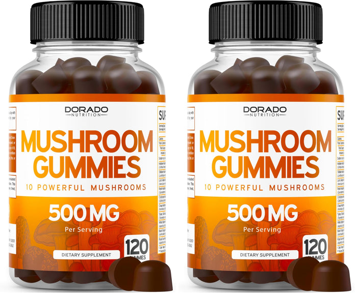 Mushroom Gummies 2500mg - 10-in-1 Focus & Brain Supplement | 120 Gummies (Pack of 2) | Vegan, USA Made