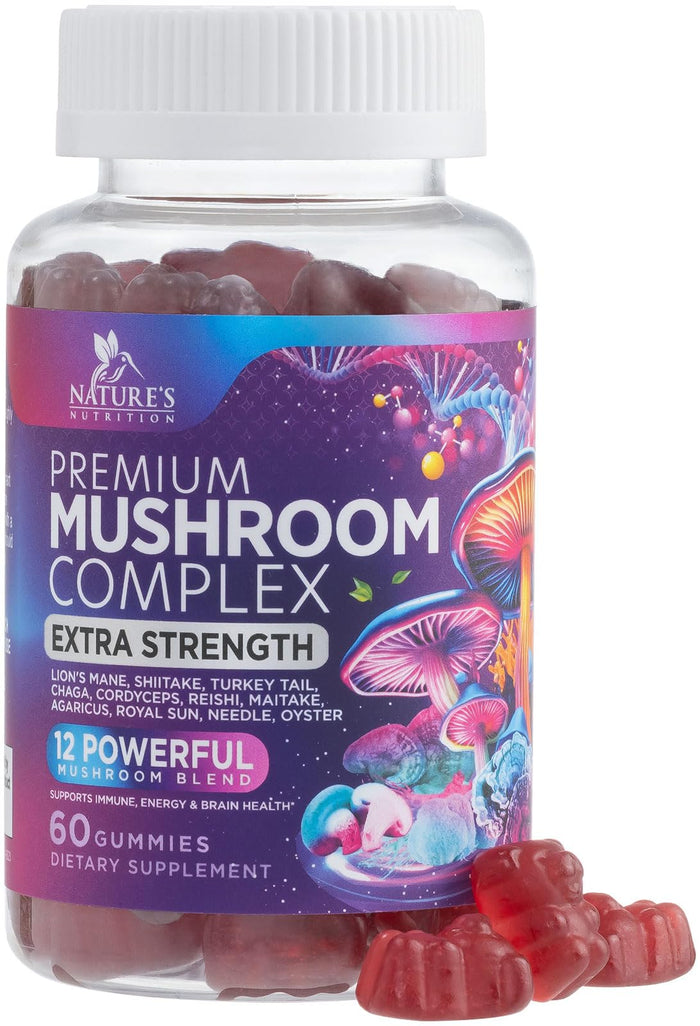 Mushroom Gummies: 12-Mushroom Complex for Immune Support & Nootropics - 60 Gummies