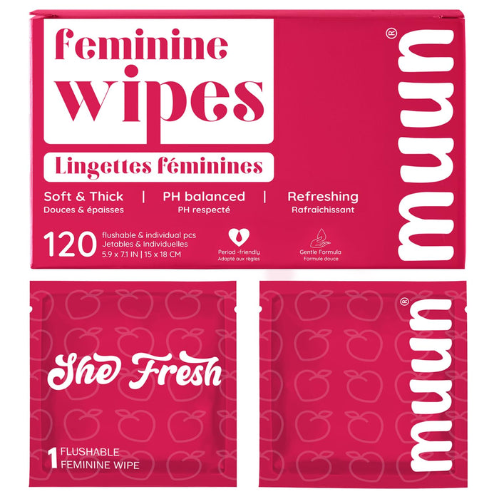 Muun Feminine Wipes Bulk — 120 Count, pH-Balanced, Vitamin E & Chamomile
