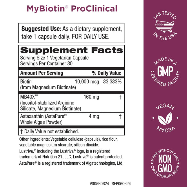 Purity Products MyBiotin ProClinical – Thicker Hair in Weeks, Smoother Skin | 90 Veg Capsules
