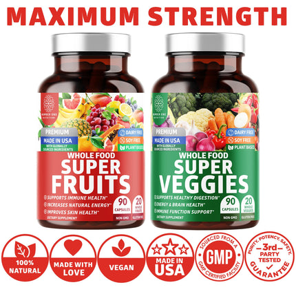 N1N Premium Super Fruits & Veggies Supplement – 180 Caps | Whole Food Nutrition