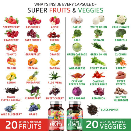 N1N Premium Super Fruits & Veggies Supplement – 180 Caps | Whole Food Nutrition