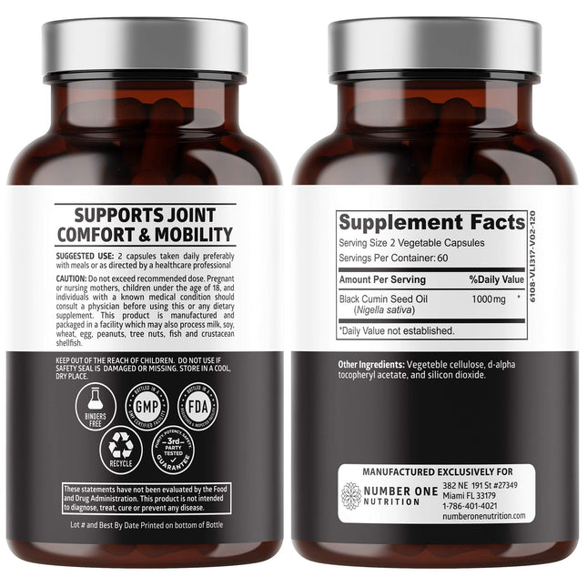 Number One Nutrition N1N Premium Black Seed Oil 1000 mg | Cold-Pressed Nigella Sativa | 120 Caps (Pack of 2)