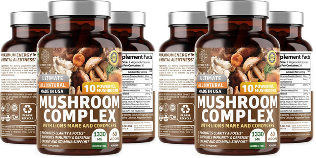 N1N Premium Mushroom Complex: 10x Powerful Mushrooms for Immunity, Brain & Energy - 60 Veg Caps (Pack of 2)