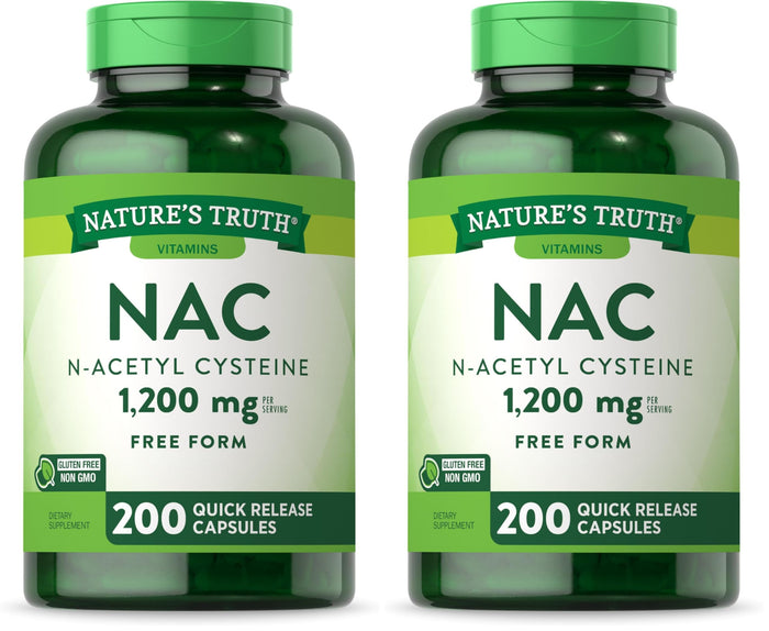 Nature's Truth NAC N-Acetyl Cysteine 1,200 mg | 200 Capsules | Pack of 2 | Non-GMO & Gluten Free