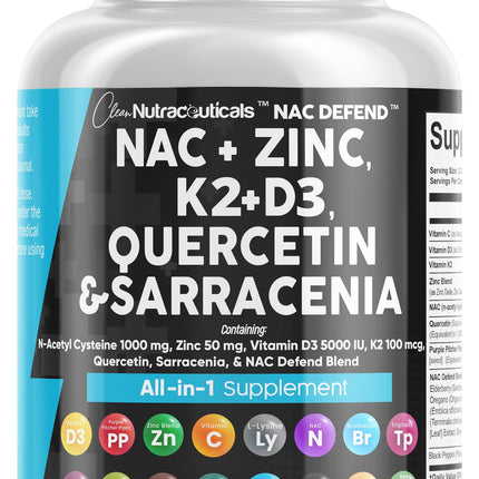 NAC 19-in-1 Immune Support: NAC, D3, K2, Zinc, Quercetin