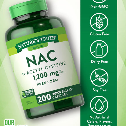 Nature's Truth NAC N-Acetyl Cysteine 1,200 mg | 200 Capsules | Pack of 2 | Non-GMO & Gluten Free