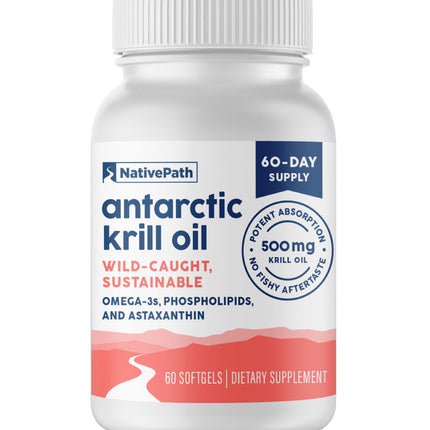 NativePath Antarctic Krill Oil 500mg Softgels | Wild-Caught Omega-3 EPA DHA & Astaxanthin | 60 Count