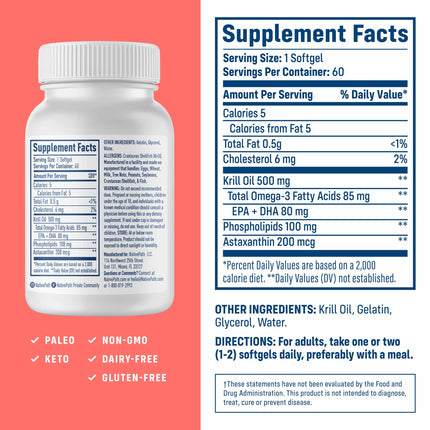 NativePath Antarctic Krill Oil 500mg Softgels | Wild-Caught Omega-3 EPA DHA & Astaxanthin | 60 Count