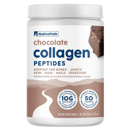 NativePath Collagen Peptides Chocolate – Hydrolyzed Type 1 & 3, Grass-Fed (268g)