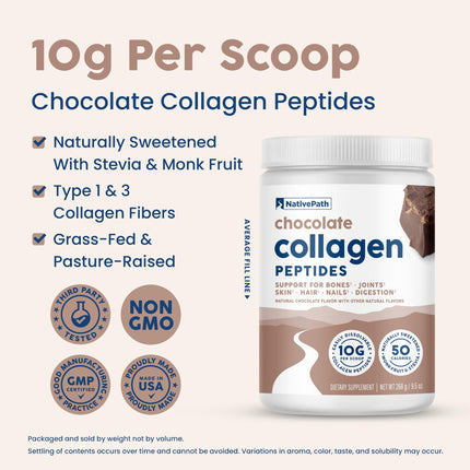 NativePath Collagen Peptides Chocolate – Hydrolyzed Type 1 & 3, Grass-Fed (268g)
