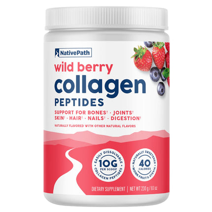 NativePath Collagen Peptides – Grass-Fed Type 1 & 3, Wild Berry, 230g | Keto & Paleo