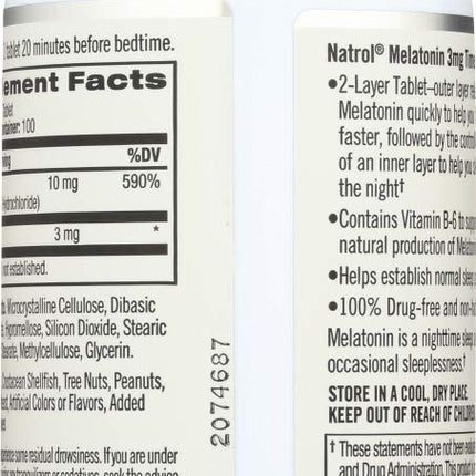 Natrol Melatonin 3 mg Time Release Sleep Tablets, Vitamin B6 — 4-Pack (100 ea)