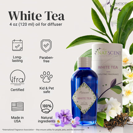 Natscent White Tea Diffuser Oils 4 oz – IFRA Certified, Cold-Air & Ultrasonic Diffusers