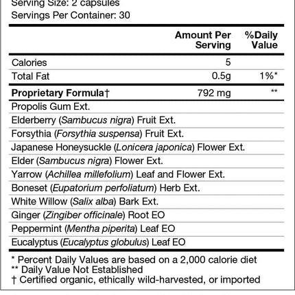 Natura Health Flew Away Immune Support - Ginger, Elderberry, Propolis, Eucalyptus (60 Capsules)