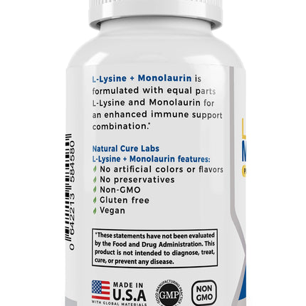 Natural Cure Labs L-Lysine + Monolaurin 600mg 1:1 – 100 Capsules